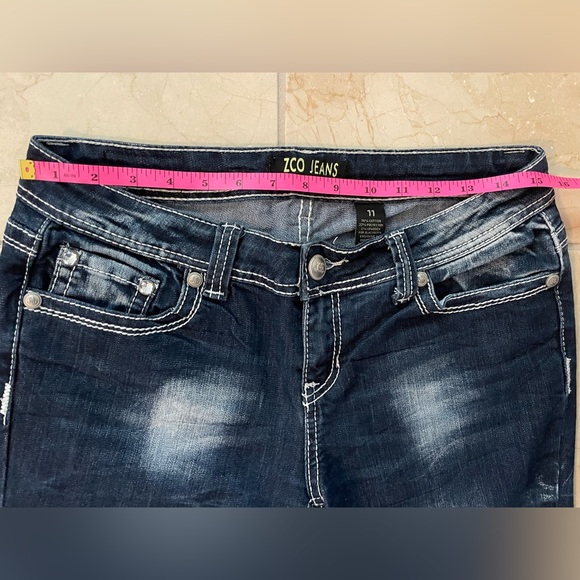 ZCo Women's Distressed Dark Blue Cropped Jeans with embellished back pockets - Picture 4 of 11